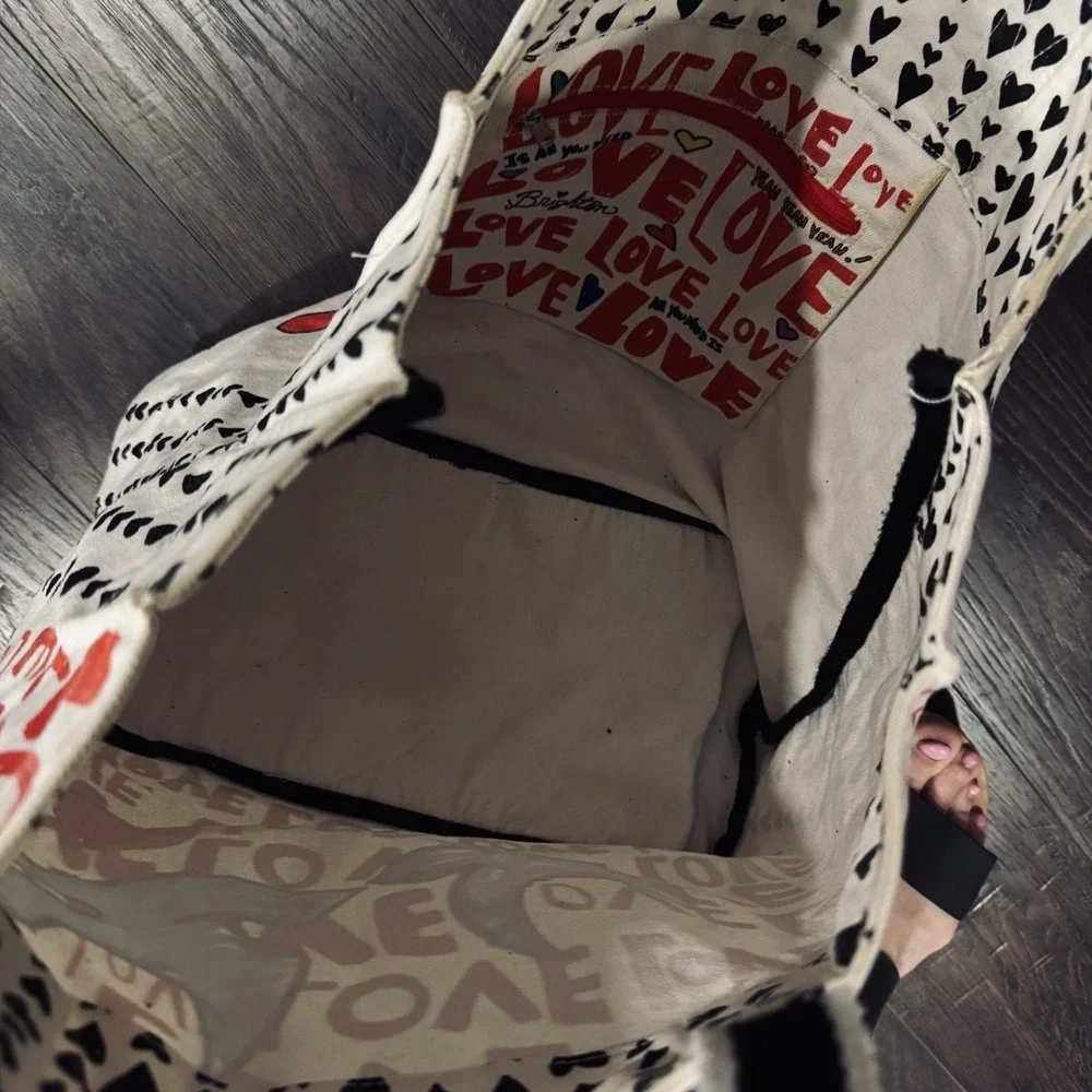 Brighton‎ Love Heart Canvas Tote Bag Red Black White Large Shoulder Handbag